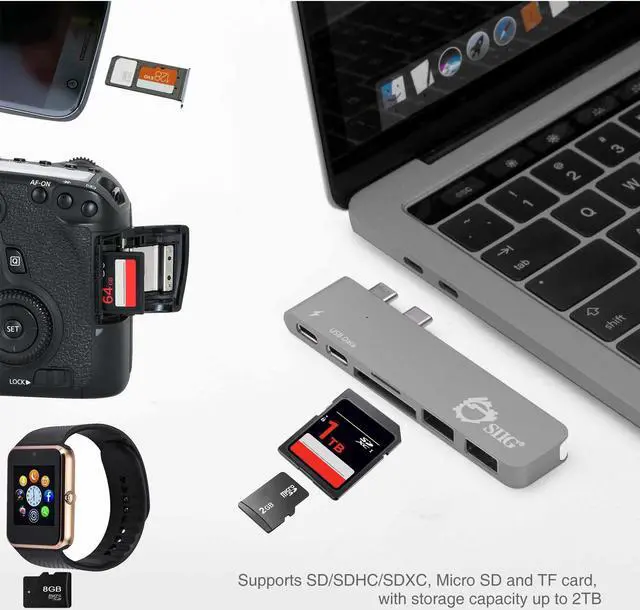 Alt view image 3 of 20 - SIIG Thunderbolt 3 USB-C Hub with Card Reader & PD Adapter - Space Gray