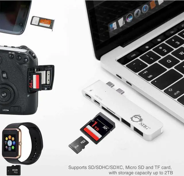 Alt view image 6 of 13 - SIIG Thunderbolt 3 USB-C Hub with Card Reader & PD Adapter - Silver