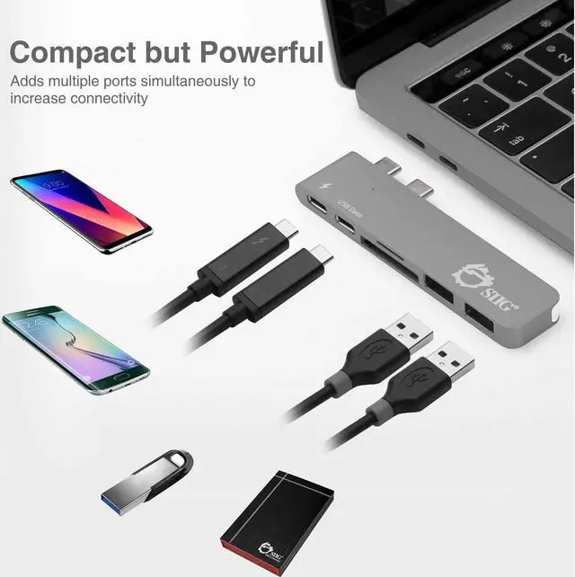 Alt view image 2 of 20 - SIIG Thunderbolt 3 USB-C Hub with Card Reader & PD Adapter - Space Gray