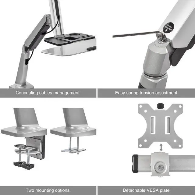 Alt view image 5 of 17 - Siig Mounting Arm For Monitor Keyboard - Silver