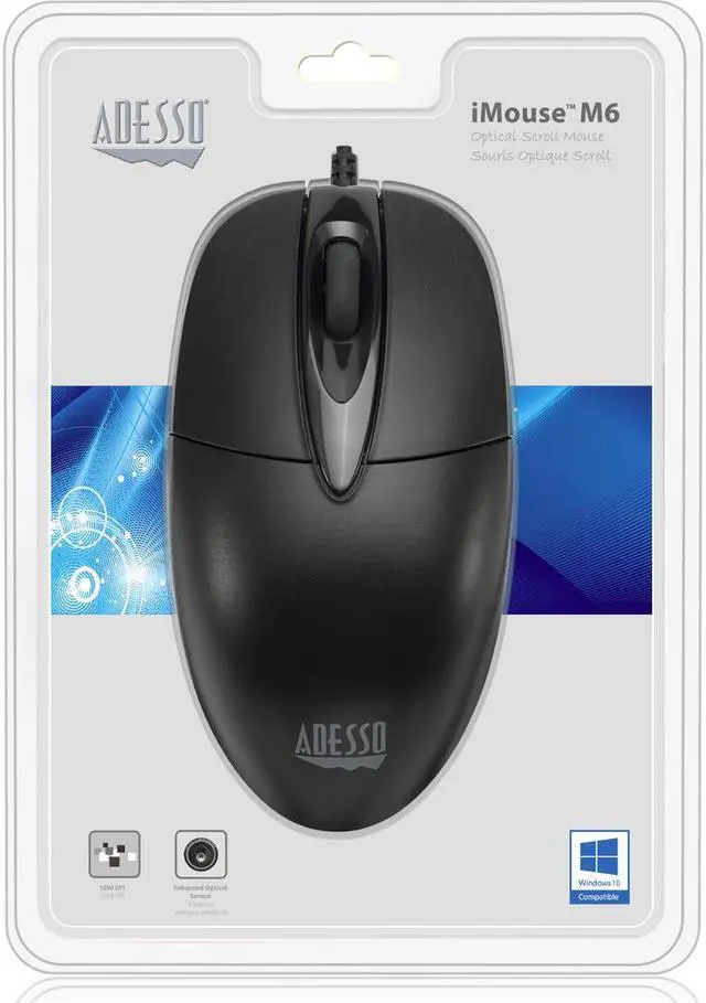 Alt view image 4 of 20 - ADESSO iMouseM6 Black 3 Buttons 1 x Wheel USB Wired Optical Mouse