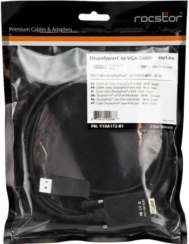 Alt view image 4 of 16 - Rocstor Y10A172-B1 6Ft DisplayPort to VGA M/M Cable Supports 1080P 60HZ