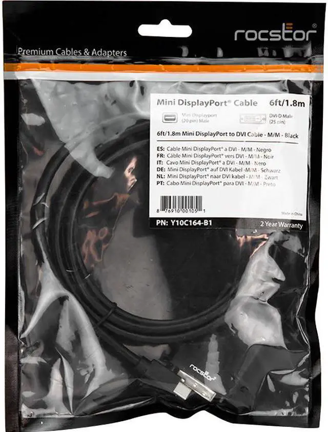Alt view image 2 of 12 - Rocstor Y10C164-B1 6Ft Mini Displayport To Dvi Displayport 1.2V To Dvi M/M 1080P
