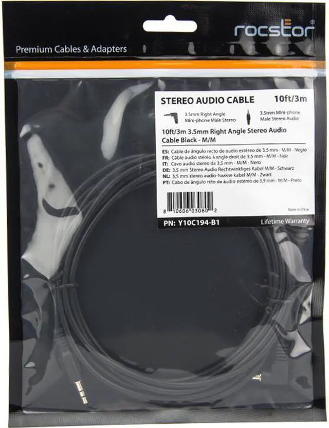 Alt view image 5 of 16 - Rocstor Y10C194-B1 10Ft Slim 3.5Mm To Right Angle Sterio Audio Cable Black