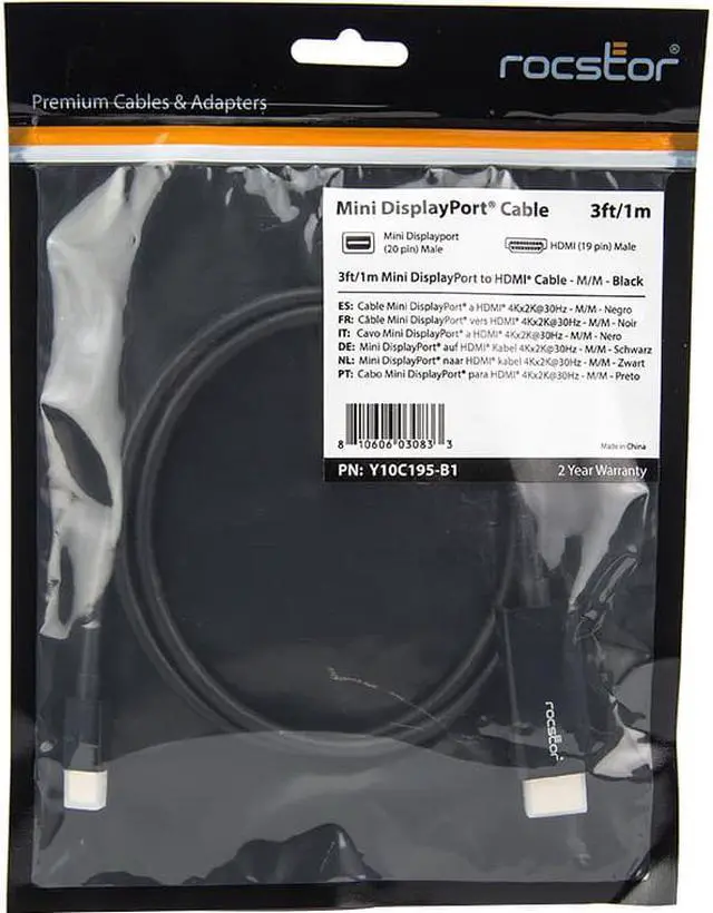 Alt view image 7 of 12 - Rocstor Y10C195-B1 3Ft Mini Displayport To Hdmi M/M 4Kx2K 30Hz Cable Black