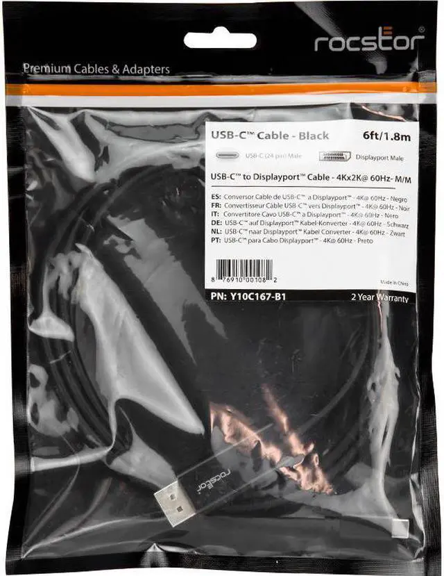 Alt view image 5 of 12 - Rocstor Y10C167-B1 6Ft Usb-C To Displayport M/M 4K Supports Up To 4K 30Hz Black