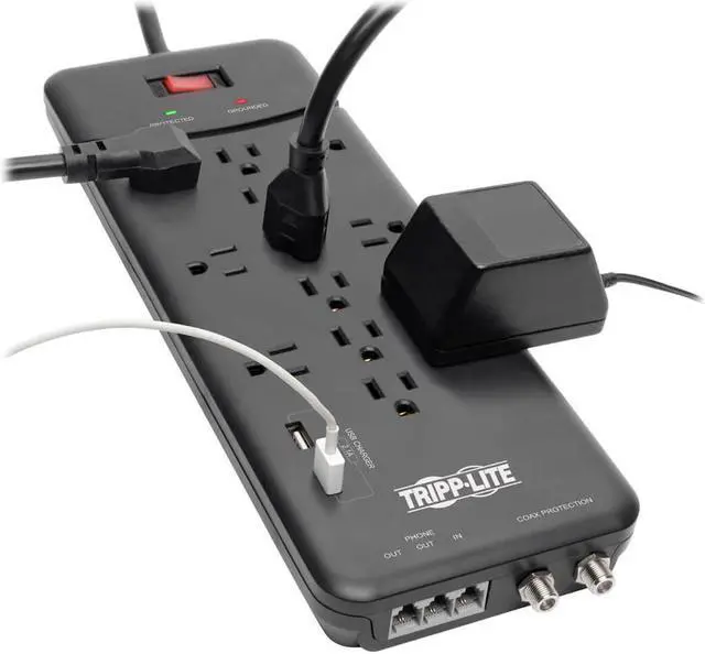 Main image of Tripp Lite Surge Protector Power Strip 12 Outlets, 2 USB Charging Ports Tel/Modem/Coax