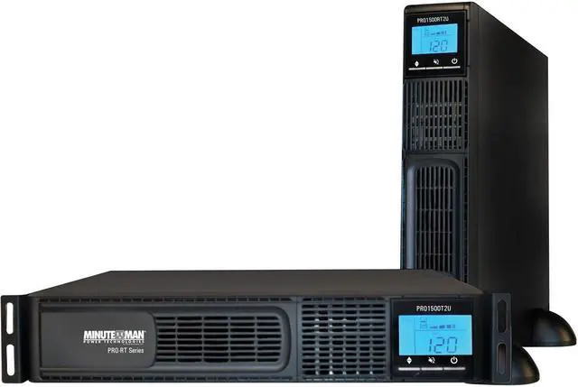 Main image of Minuteman PRO1500RT2U PRO-RT 1500VA Tower/Rack/Wall Mountable UPS - 2U Tower/Rack/Wall Mountable - 4 Minute Stand-by - 120 V AC Input - 120 V AC Output - 8 x NEMA 5-15R Receptacle(s)