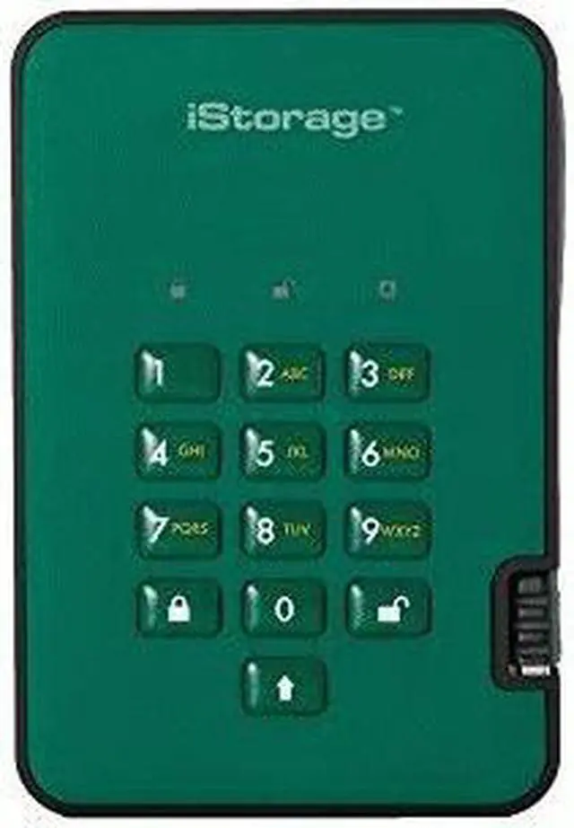 Alt view image 6 of 11 - iStorage diskAshur2 HDD 500GB Green - Secure portable hard drive - Password protected, dust and water resistant, portable, military grade hardware encryption USB 3.1 IS-DA2-256-500-GN