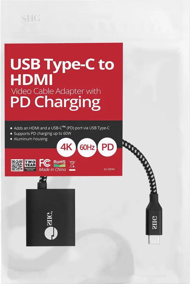 Alt view image 2 of 6 - Siig Usb Type-C To Hdmi Video Cable Adapter With Pd Charging