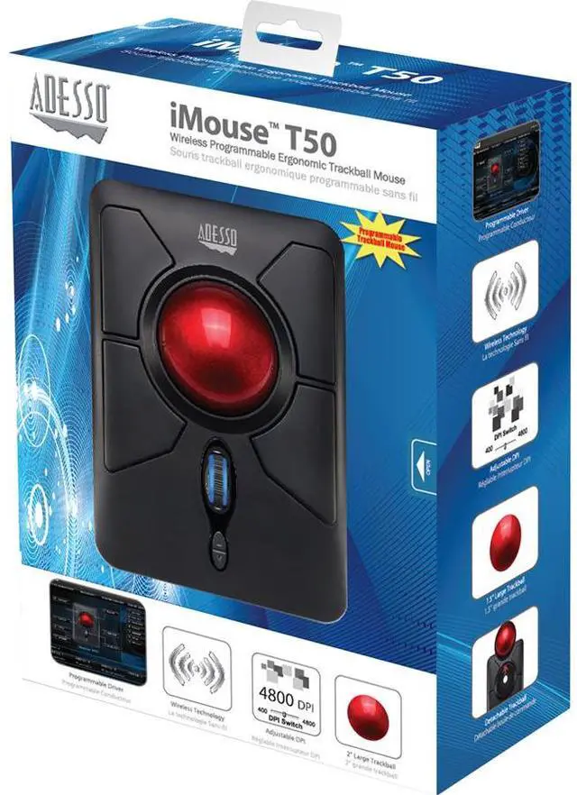 Alt view image 5 of 20 - Adesso iMouse T50 - Wireless Programmable Ergonomic Trackball Mouse