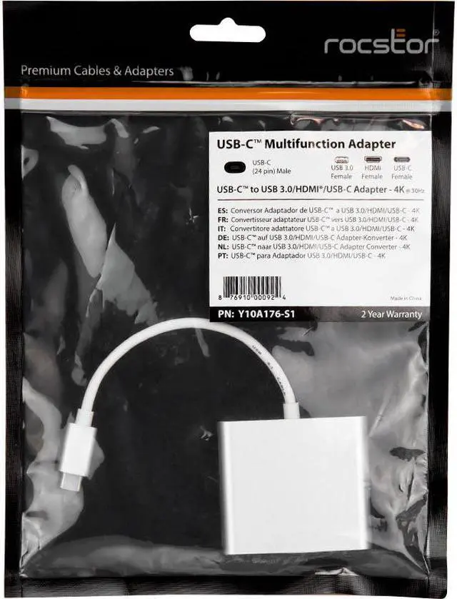Alt view image 3 of 10 - Rocstor Y10A176-S1 Usb-C To Usb 3.0 Hdmi Usb-C 3.1 Multifunction Adapter 15Cm Silver