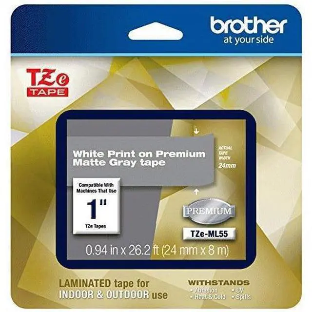 Main image of Brother TZeML55 White Print on Premium Matte Light Gray Laminated Tape for P-touch Label Maker, 24 mm (0.94") Wide x 8 m (26.20 ft.) Long
