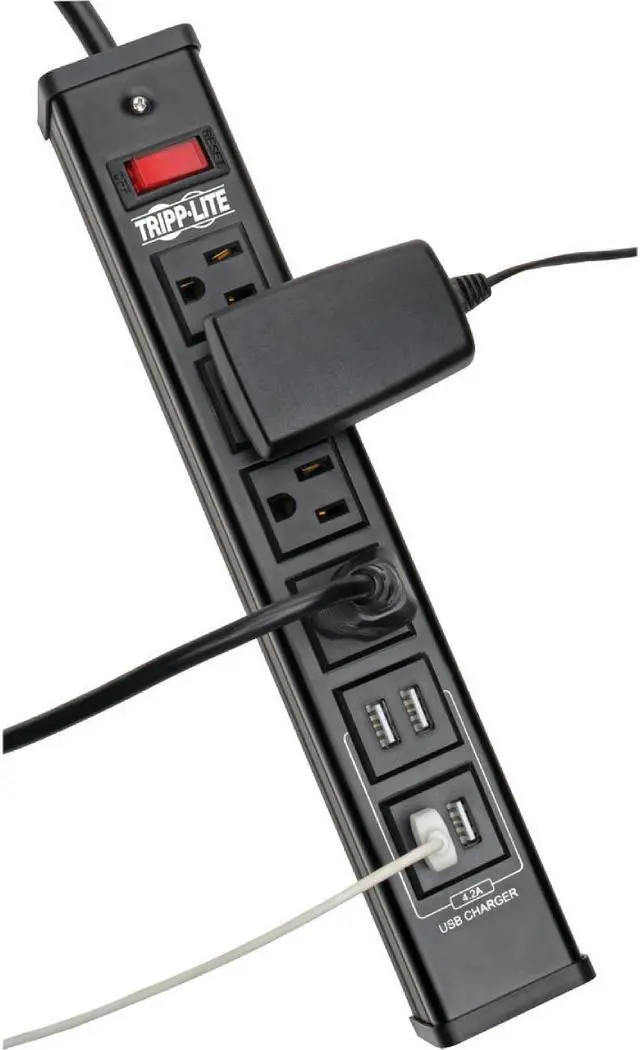 Alt view image 2 of 10 - TRIPP LITE TLM446USBB 6.0 Feet 4 Outlets 450 Joules Surge Protector with Metal Housing
