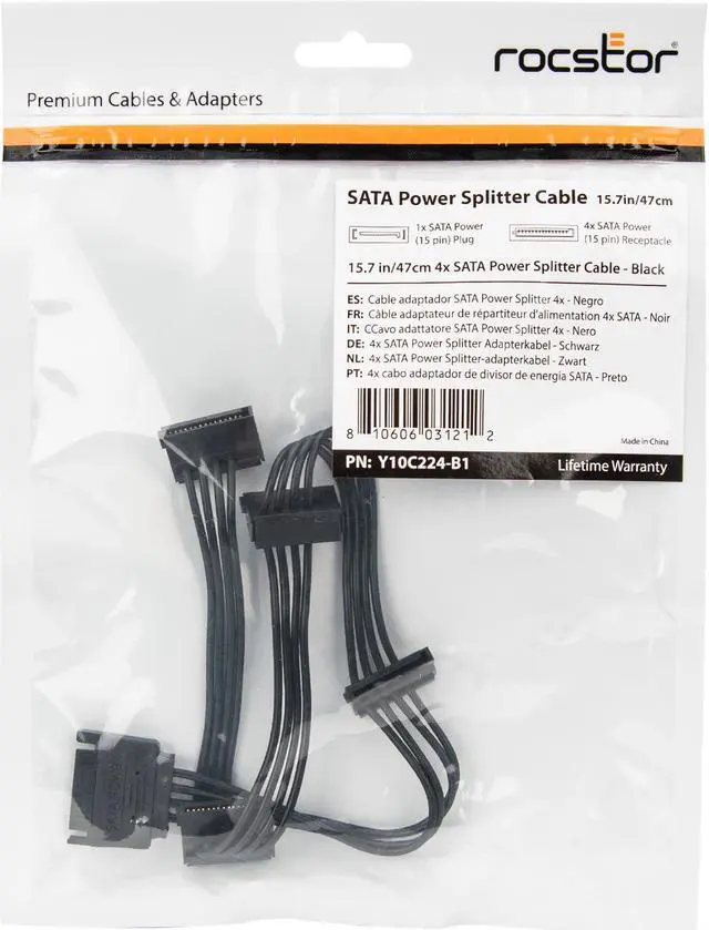 Alt view image 5 of 11 - Rocstor Splitter Cord - for Hard Drive, Solid State Drive, Optical Drive - Black