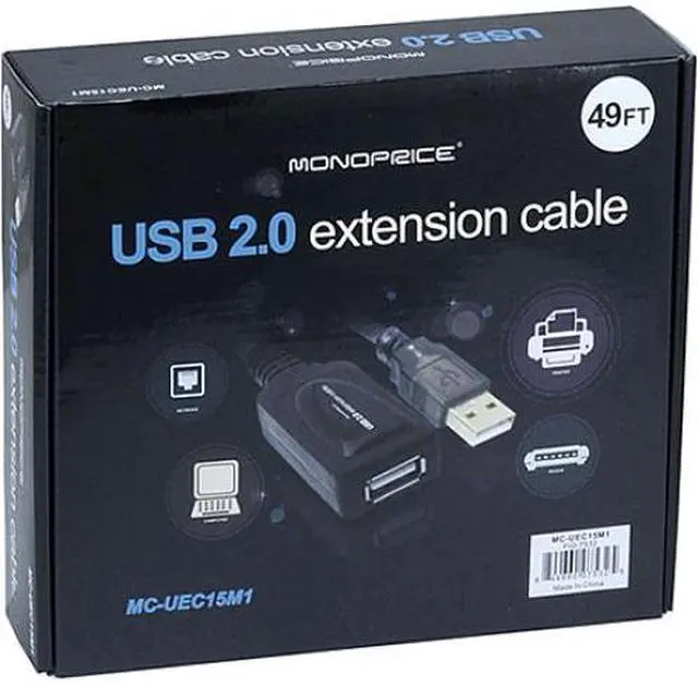Alt view image 5 of 17 - Monoprice USB Type-A Male to Type-A Female 2.0 Extension Cable - Active, 28/24AWG, Repeater, Kinect, and PS3 Move Compat