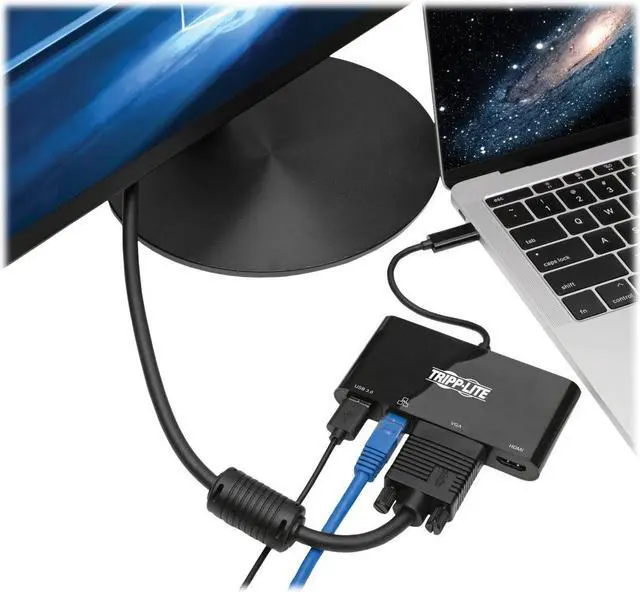 Alt view image 3 of 20 - Tripp Lite Usb C Docking Station Adapter Converter 4K W/ Hdmi Vga Gigabit Ethernet Usb-A Hub Black Thunderbolt 3 Compatible