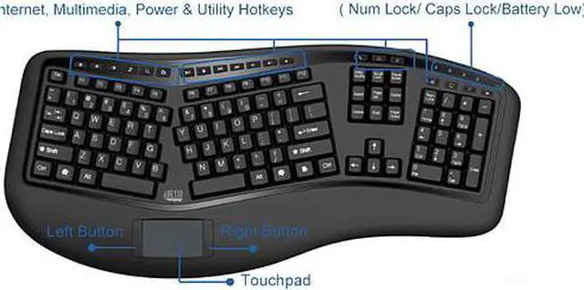 Alt view image 4 of 20 - ADESSO WKB-4500UB WRLS ERGO TOUCHPAD KEYBOARD