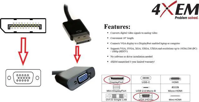 Alt view image 7 of 9 - 4XEM 10 inch DisplayPort To VGA Adapter