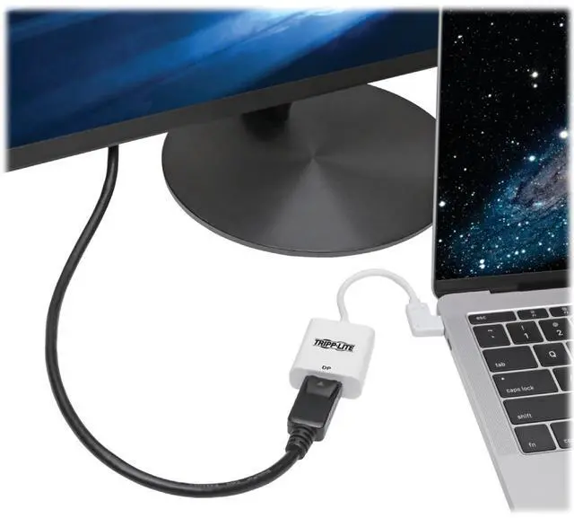 Alt view image 4 of 10 - Tripp Lite U444-06N-DP-RA Right-Angle USB-C to DisplayPort Adapter, M/F, White - 6" DisplayPort/Thunderbolt 3 A/V Cable for Ultrabook, Monitor, Workstation, Tablet, Smartphone, Projector, Chromeb