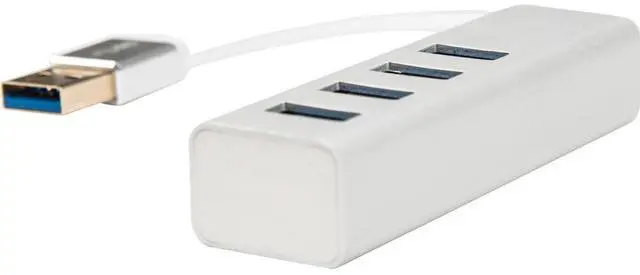 Alt view image 2 of 17 - Rocstor 6" Portable 4 Port SuperSpeed Mini USB 3.0 Hub - Aluminum Silver