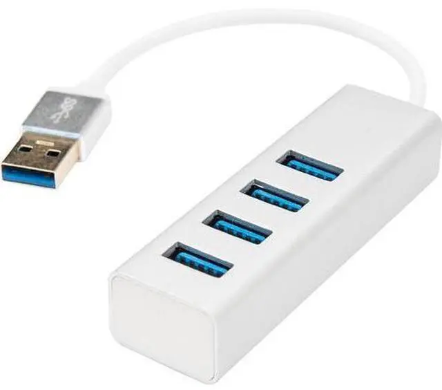 Main image of Rocstor 6" Portable 4 Port SuperSpeed Mini USB 3.0 Hub - Aluminum Silver