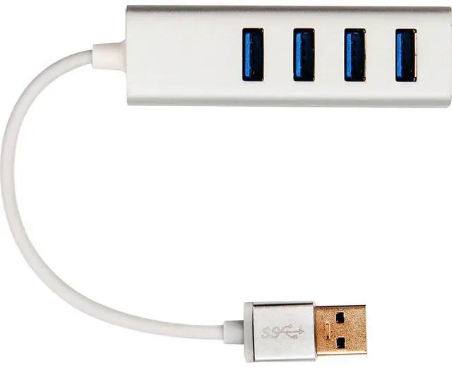Alt view image 3 of 17 - Rocstor 6" Portable 4 Port SuperSpeed Mini USB 3.0 Hub - Aluminum Silver
