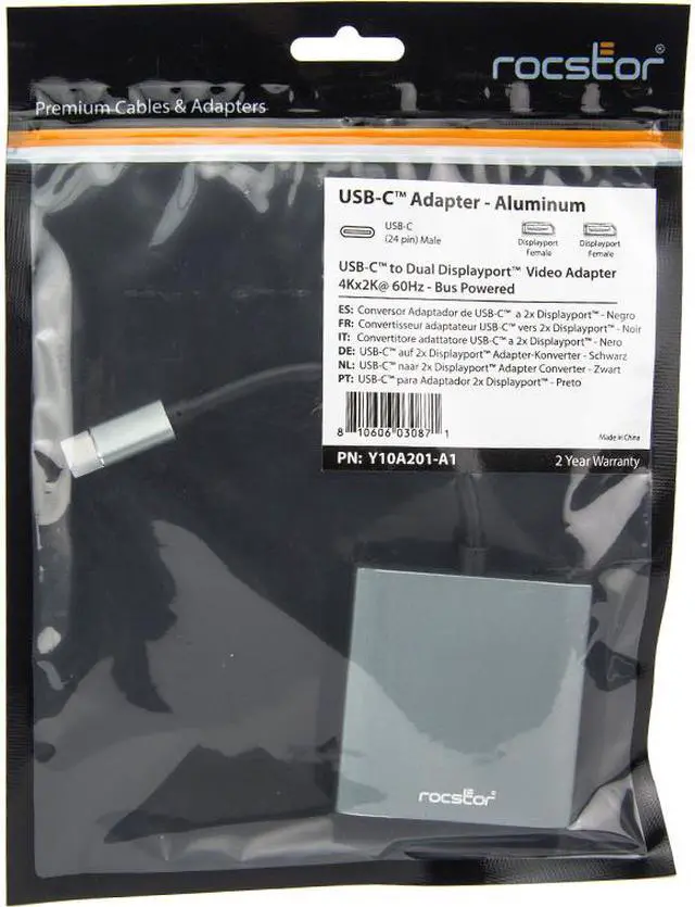 Alt view image 3 of 13 - ROCSTOR Y10A201-A1 USB-C TO DUAL DISPLAYPORT 4K60H