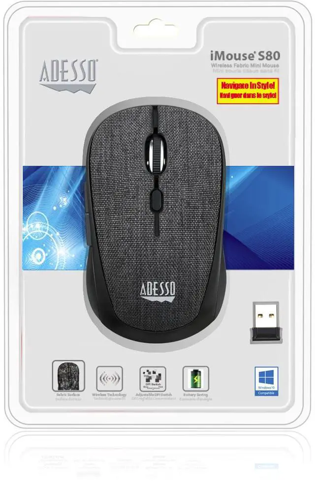 Alt view image 6 of 13 - ADESSO INC. iMouseS80B Wireless Optical Fabric Mouse