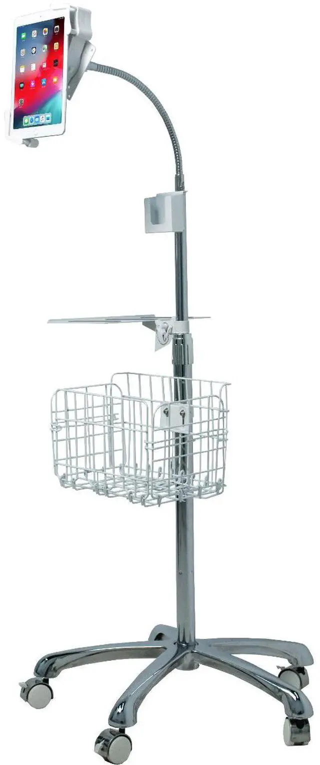 Alt view image 3 of 20 - CTA Digital PAD-HFSVU Gooseneck Floor Stand with VESA Plate and Storage Basket