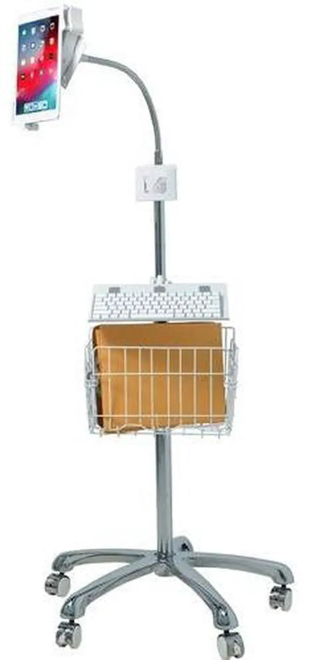 Main image of CTA Digital PAD-HFSVU Gooseneck Floor Stand with VESA Plate and Storage Basket
