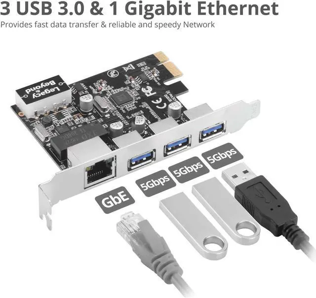 Alt view image 2 of 10 - Siig Usb 3.0 3-Port Hub With Lan Pcie Host Card