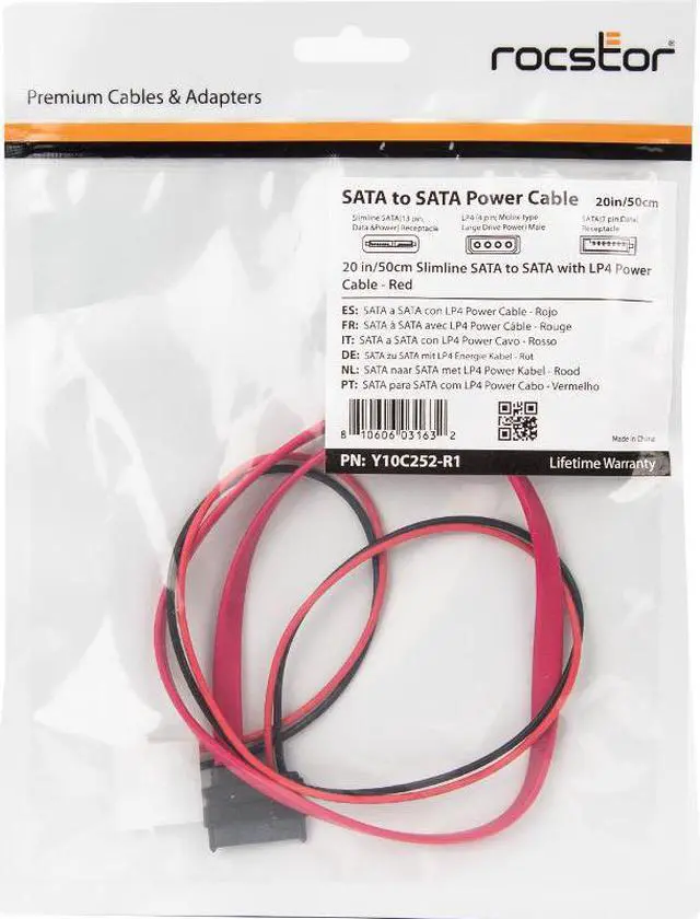 Alt view image 4 of 15 - Rocstor 20in / 50cm Slimline SATA Male to SATA Cable
