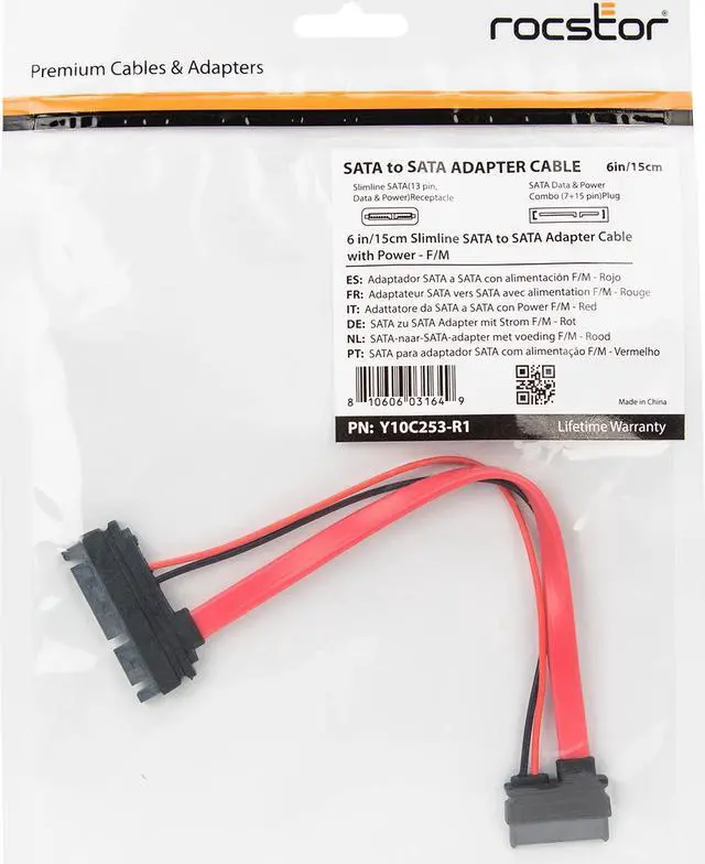 Alt view image 7 of 17 - Rocstor Premium 6" Slimline SATA to SATA Adapter w/ Power F/M SATA