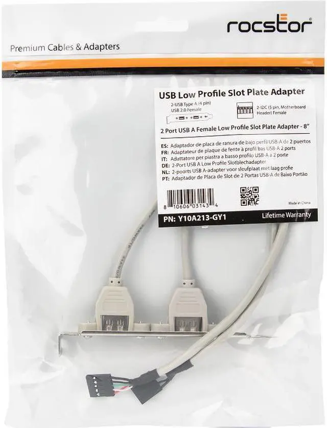 Alt view image 4 of 15 - Rocstor 2 Port USB A Female Low Profile Slot Plate Adapter