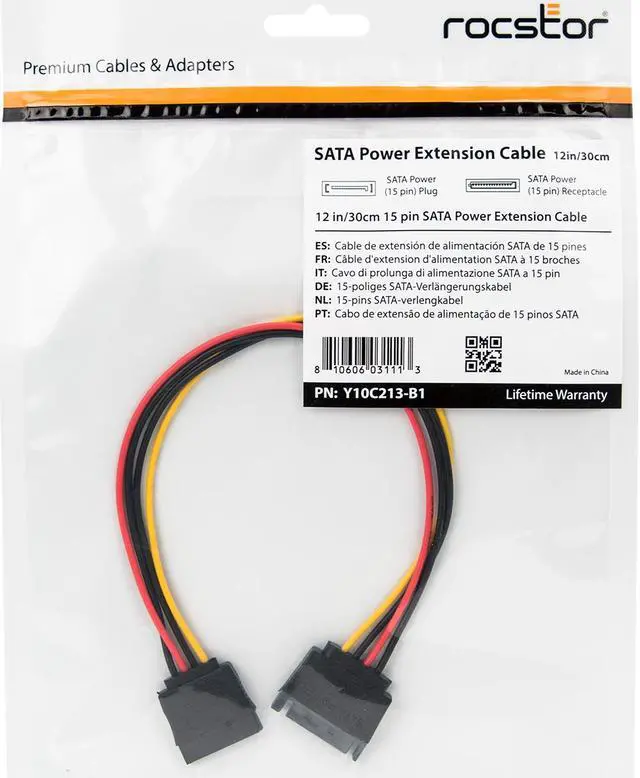 Alt view image 7 of 16 - Rocstor 12in 15 Pin SATA Power Extension Cable