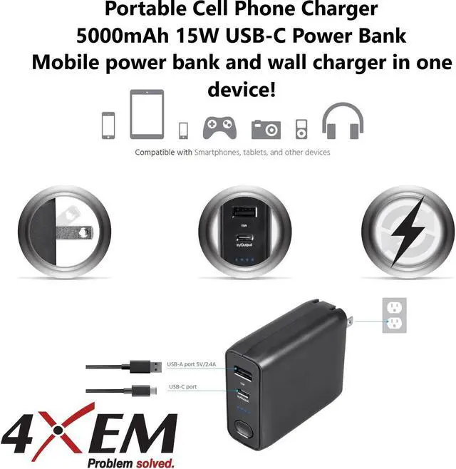Alt view image 6 of 8 - 4XEM 5000mAh Power Bank and Wall Charger Combo 4XCPC5000CHARGE