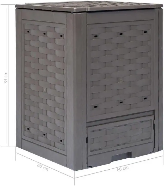 Alt view image 7 of 11 - vidaXL Garden Composter Trash Can Compost Bin with Lid Brown Plastic Rattan
