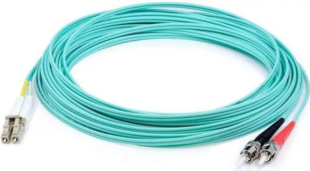 Alt view image 2 of 11 - THIS IS A 9M LC (MALE) TO ST (MALE) AQUA DUPLEX RISER-RATED FIBER PATCH CABLE. A