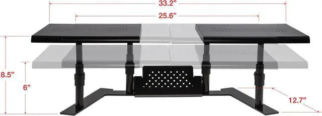 Alt view image 5 of 20 - Allsop Dual Monitor Stand Steel 32"Wx14"Dx6-1/10"-8-2/5" Black 31883