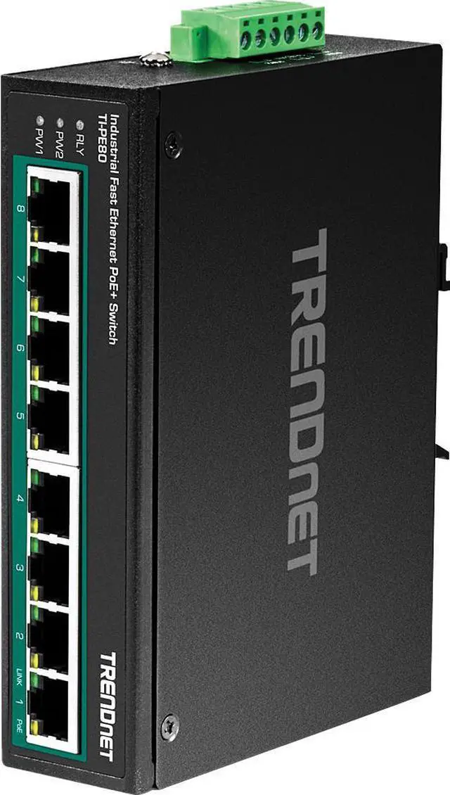Alt view image 7 of 18 - TRENDnet 8-Port Industrial Fast Ethernet PoE+ DIN-Rail Switch,TI-PE80,8 x Fast Ethernet PoE+ Ports,IP30 Network Unmanaged Switch,200W PoE Power Budget, 1.6Gbps Switching Capacity