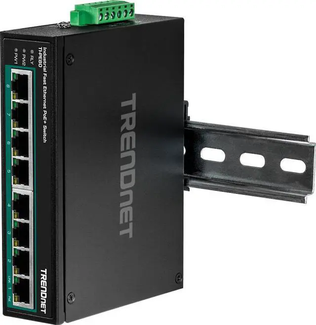 Alt view image 2 of 18 - TRENDnet 8-Port Industrial Fast Ethernet PoE+ DIN-Rail Switch,TI-PE80,8 x Fast Ethernet PoE+ Ports,IP30 Network Unmanaged Switch,200W PoE Power Budget, 1.6Gbps Switching Capacity