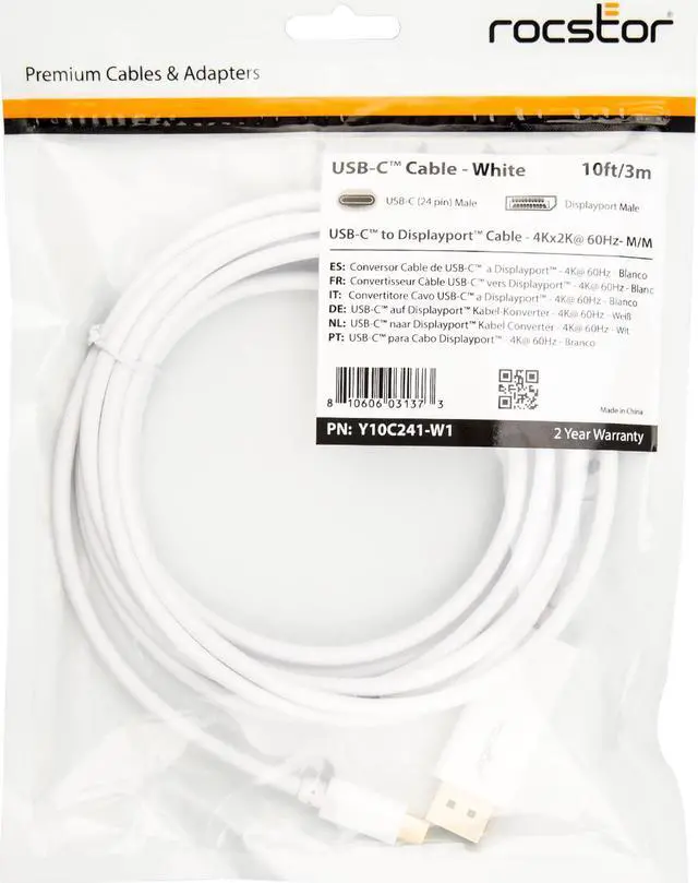 Alt view image 8 of 12 - Rocstor Y10C241-W1 10ft / 3m USB Type C to DisplayPort Cable - USB C to DP Cable - 4K 60Hz - White
