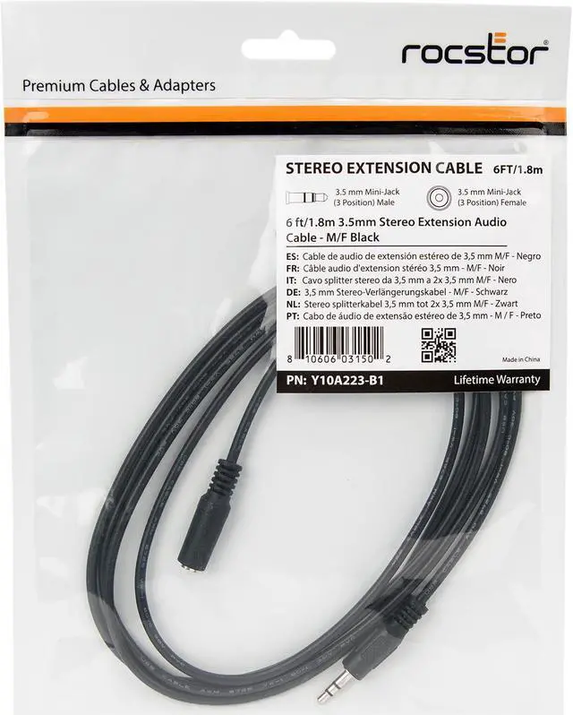 Alt view image 6 of 10 - Rocstor Premium 6" Audio Cable Mini-phone Stereo 3.5 m M/F Y10A223B1