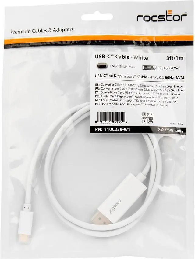 Alt view image 2 of 15 - Rocstor 3ft / 1m USB Type C to DisplayPort Cable - USB C to DP Cable - 4K 60Hz