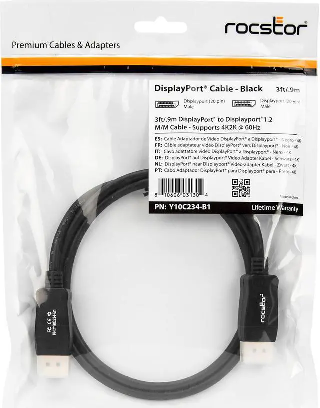 Alt view image 3 of 14 - Rocstor 3ft DisplayPort 1.2 Cable M/M - DP 4k