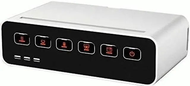 Main image of Kantek PowerCentral Cable Management/Power Hub/Surge Protector/Monitor-Tablet Stand, Connect 5 Power Cords and 3 USB Ports, 11.8-Inch Wide x 6.7-Inch Deep x 3.5-Inch High, White/Black (CM1100)