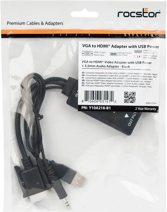 Alt view image 10 of 16 - Rocstor VGA to HDMI Adapter with USB Power & Audio