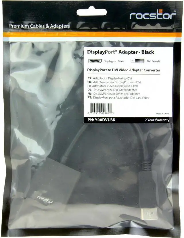 Alt view image 11 of 12 - Rocstor Y00DVI-BK DisplayPort to DVI Adapter