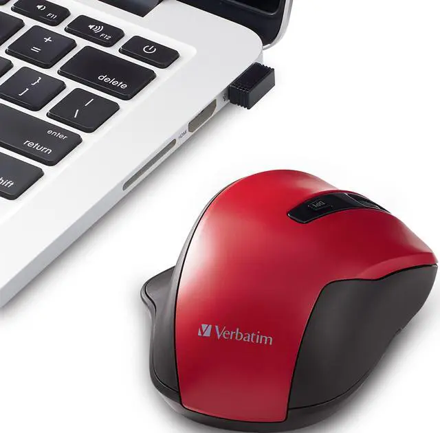 Alt view image 6 of 20 - Verbatim Silent Ergonomic Wireless Blue LED Mouse Red 70243
